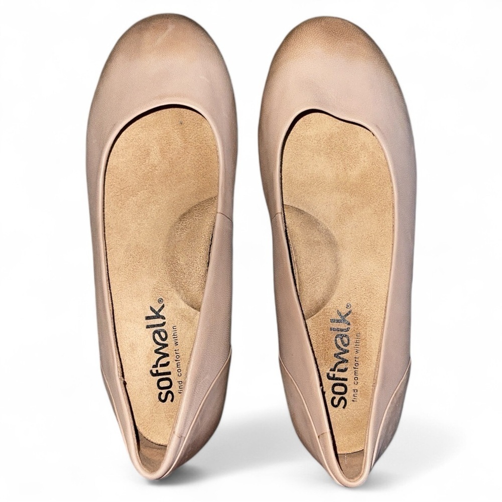 Softwalk Cushioned Comfort Beige Leather Ballet Flat Women’s 6.5 WIDE